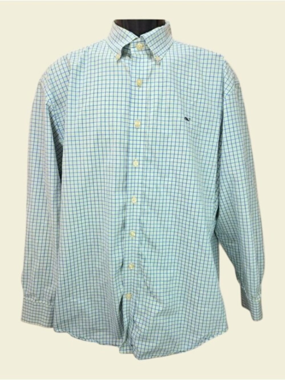 Vineyard Vines Whale Classic Fit Shirt Size Medium Blue-Yellow Plaid